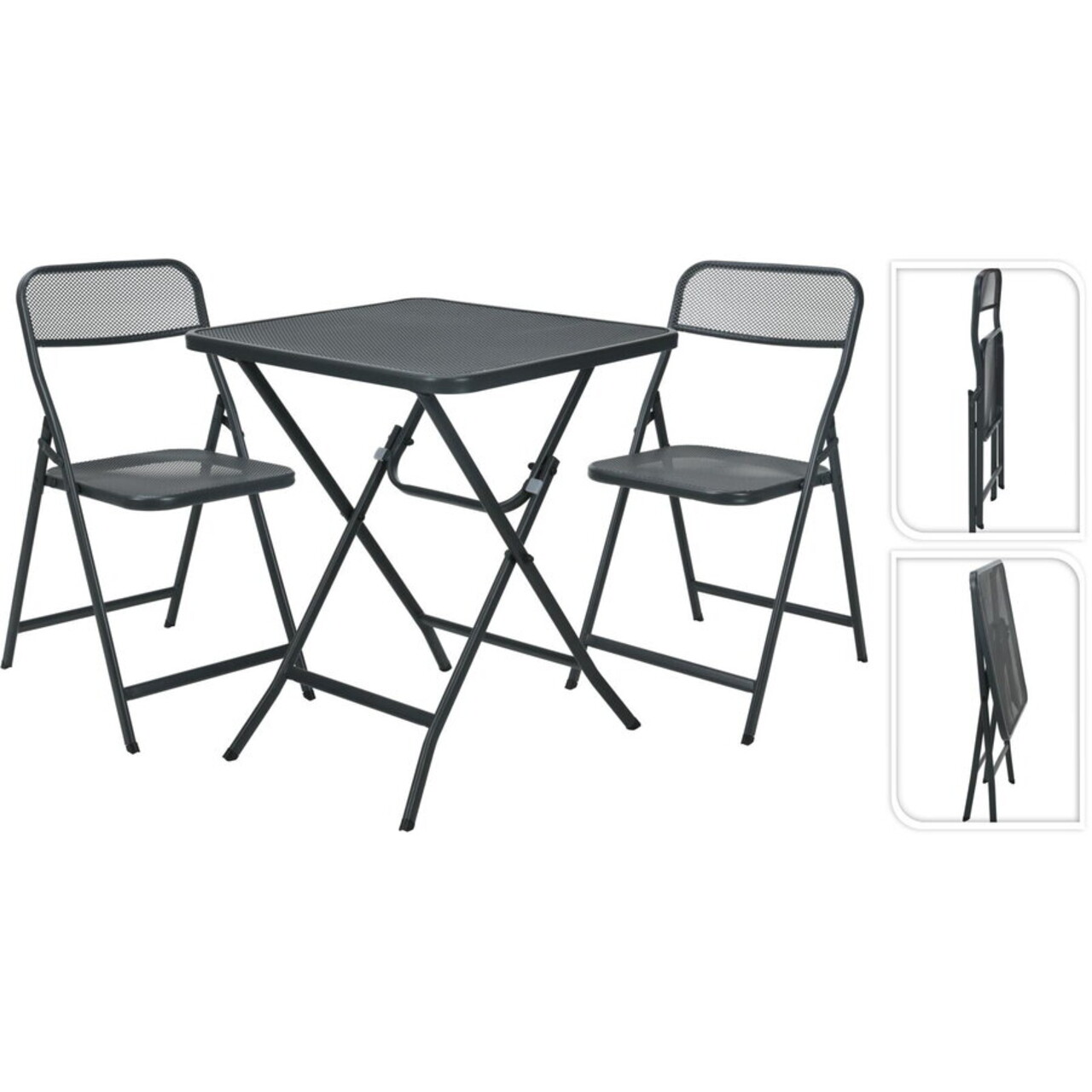 Set masa cu scaune pliabile Heinner, 60x60 cm/43x48x81 cm, otel, gri - imagine 6